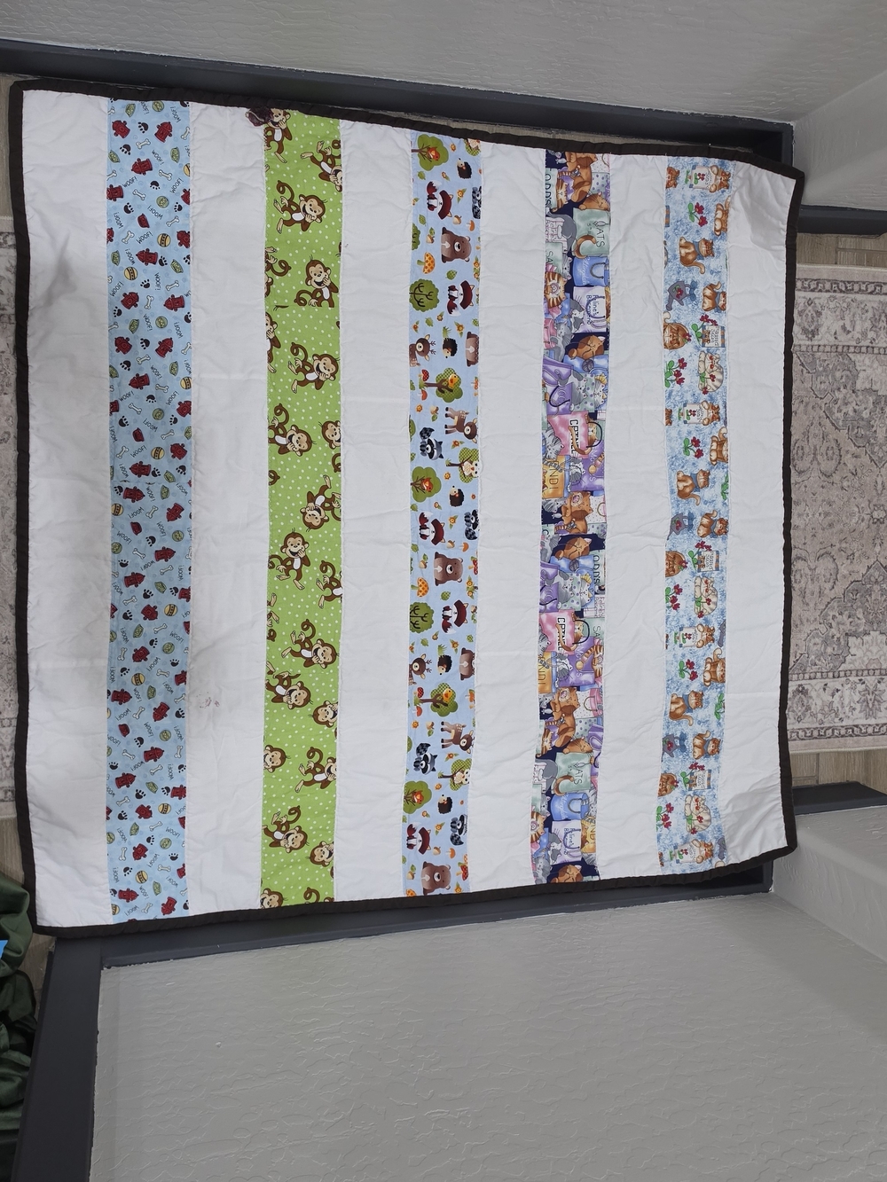 Handmade Whimsical Animal Strip Patchwork Baby Quilt
